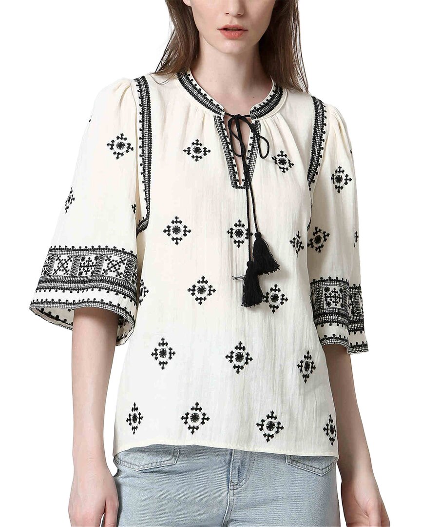 See U Soon Embroidered Placket Top In White