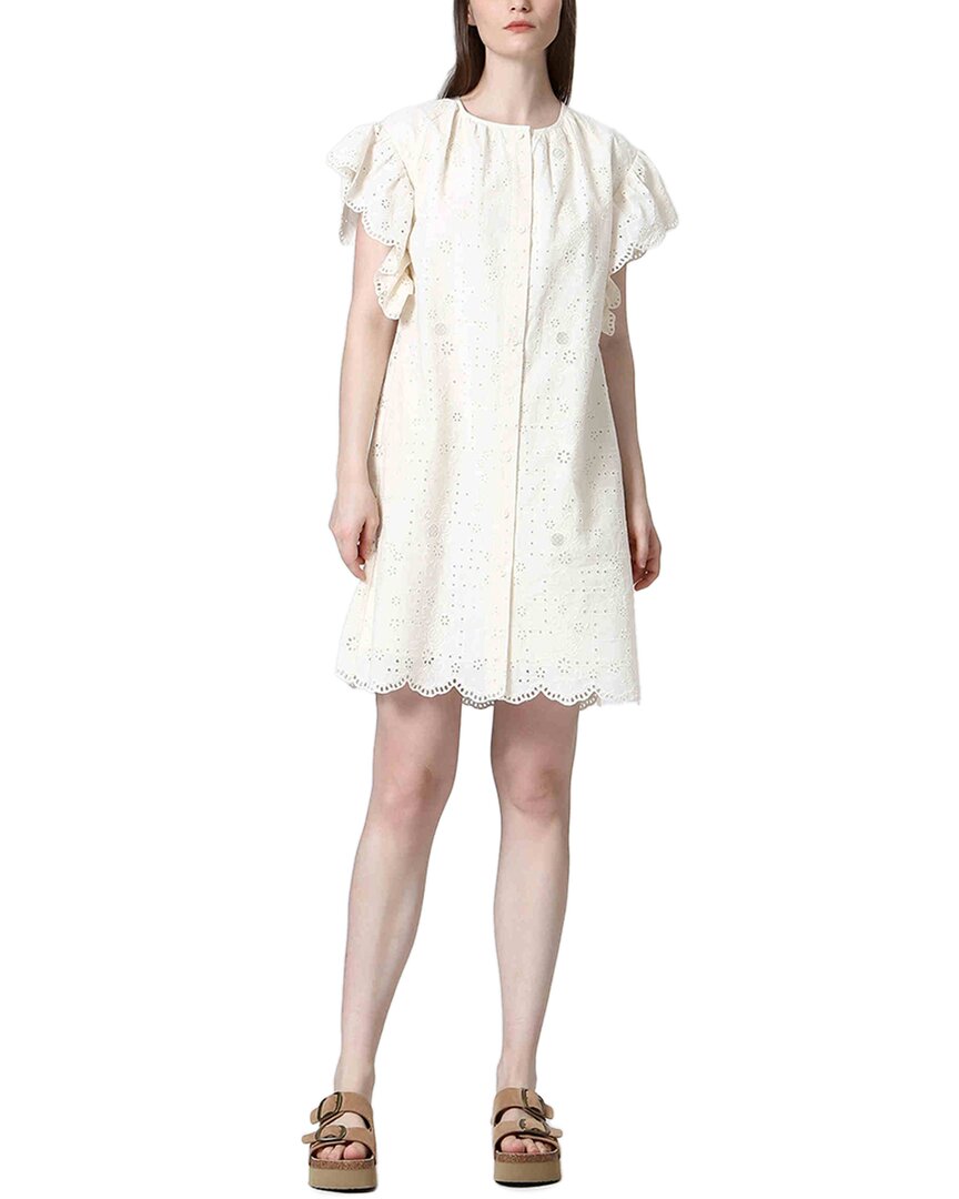 See U Soon Textured Ruffle Sleeve Dress In White