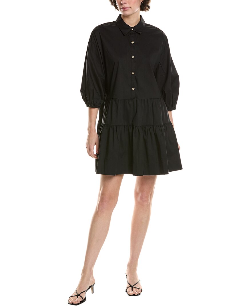 Elan Collared Button Front Tier Dress In Black In Black