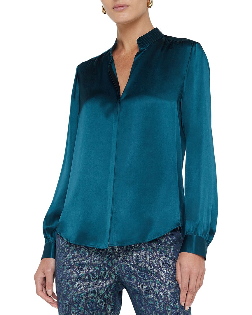 L Agence Bianca Silk Charmeuse Button-down Blouse In Blue