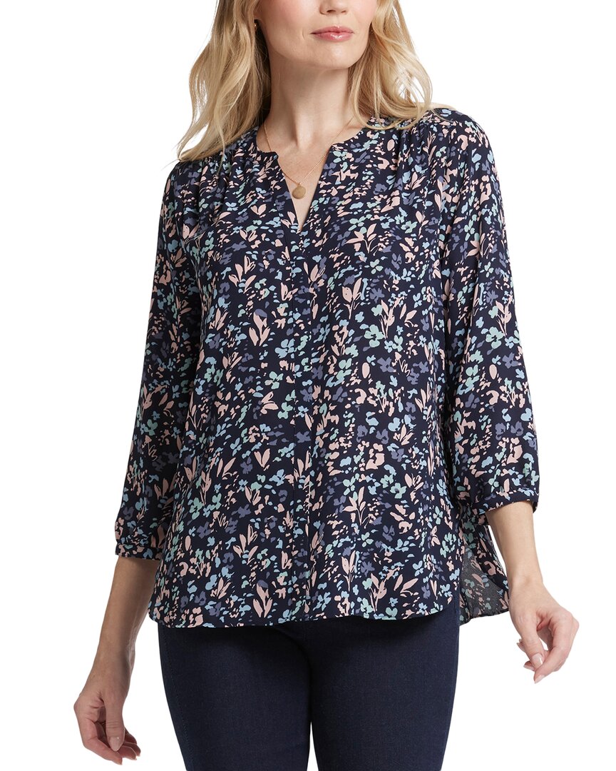 Nydj Three Quarter Sleeve Printed Pintucked Back Blouse