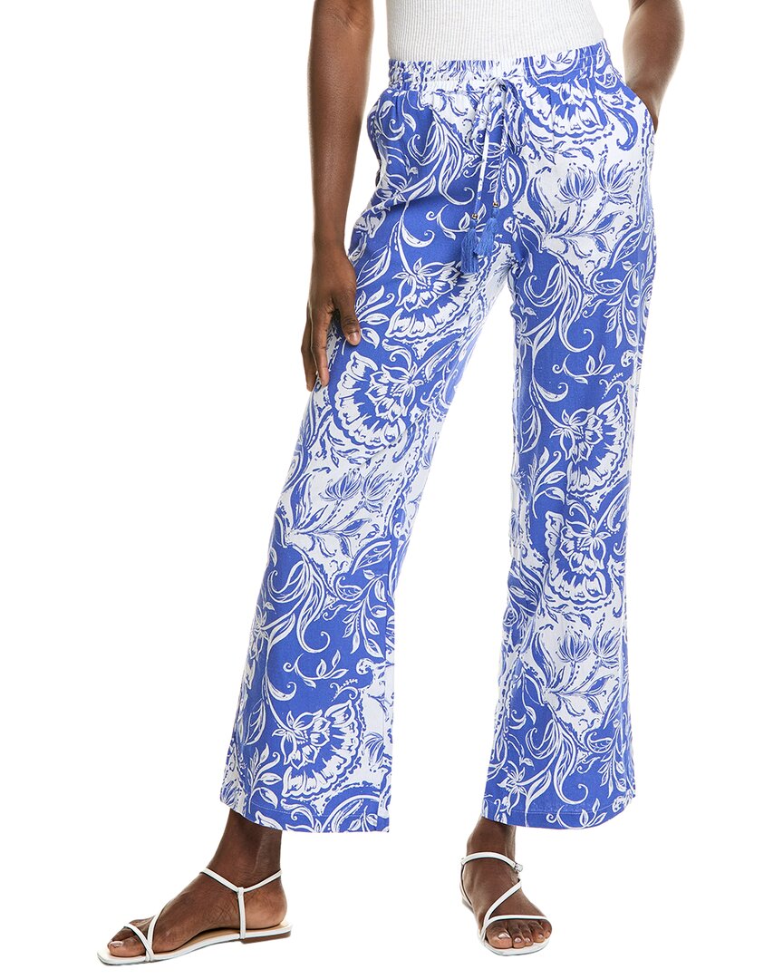 Ellen Tracy Wide Leg Linen-blend Pant In Blue
