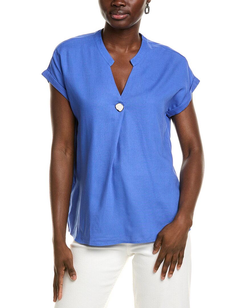 Ellen Tracy Front Pleat Linen-blend Top In Blue