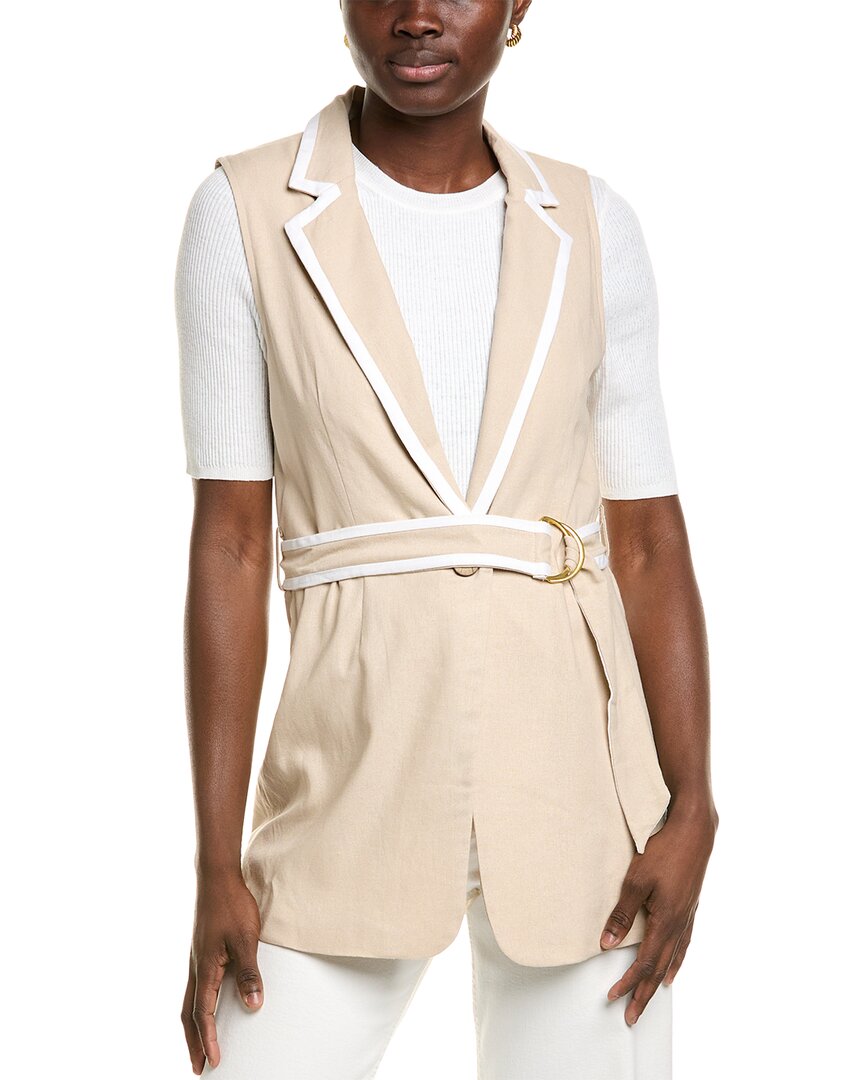 Ellen Tracy Belted Sleeveless Linen-blend Blazer