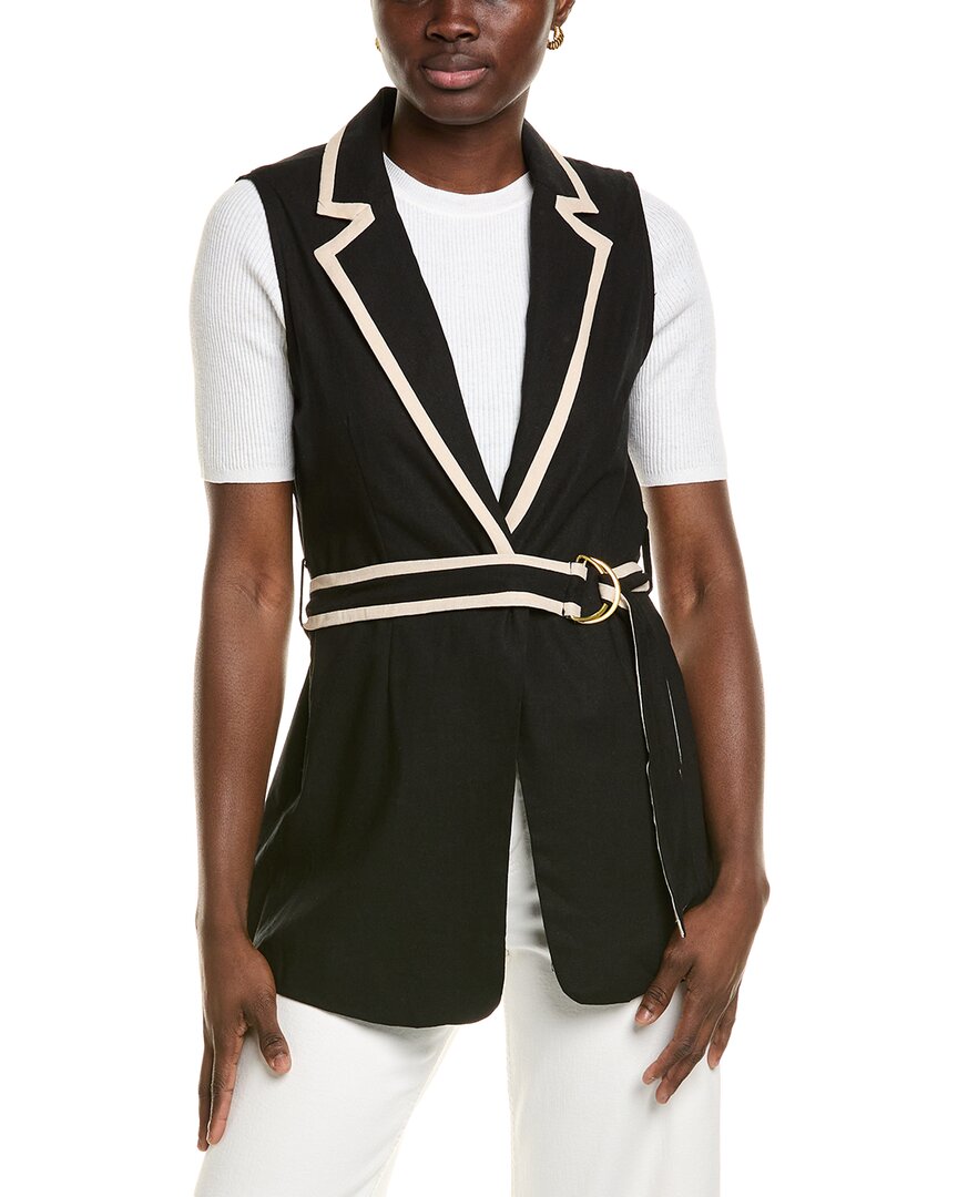 Ellen Tracy Belted Sleeveless Linen-blend Blazer In Black