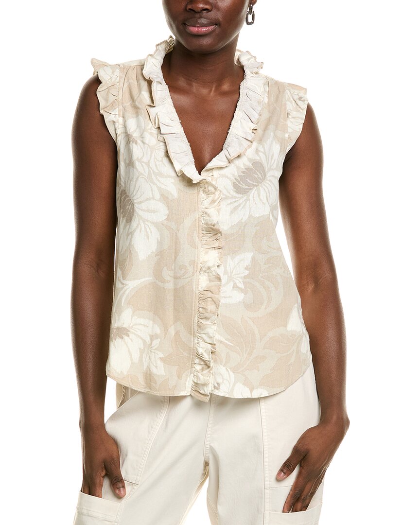 Ellen Tracy Flutter Sleeve Linen-blend Top In Neutral