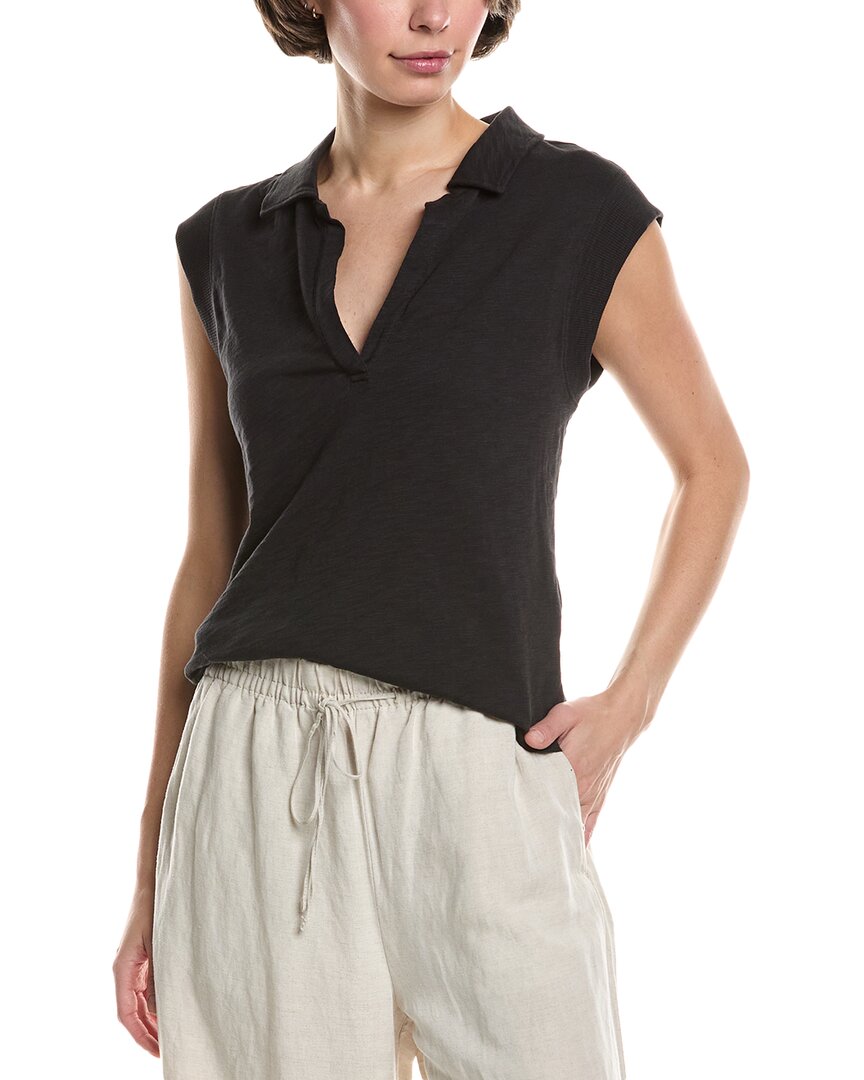 Lilla P Cap Sleeve Polo Shirt In Black