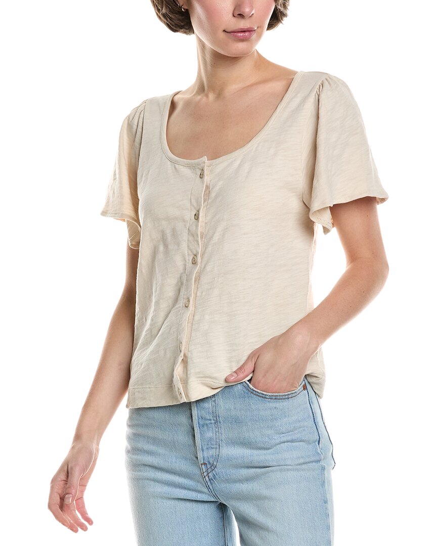 Lilla P Button Front Flutter Sleeve Shirt In Neutral