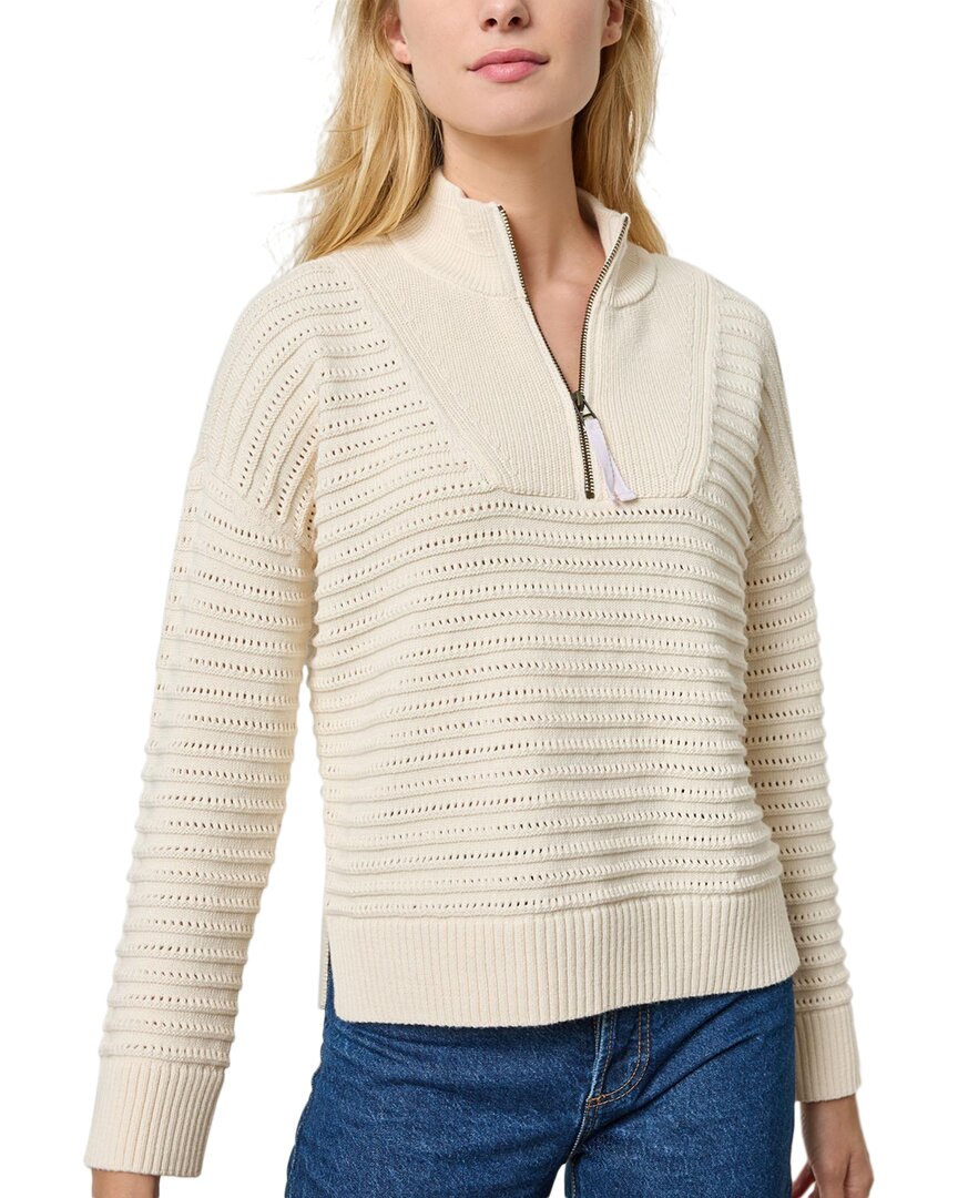 Lilla P Pointelle 1/2-zip Sweater In Neutral