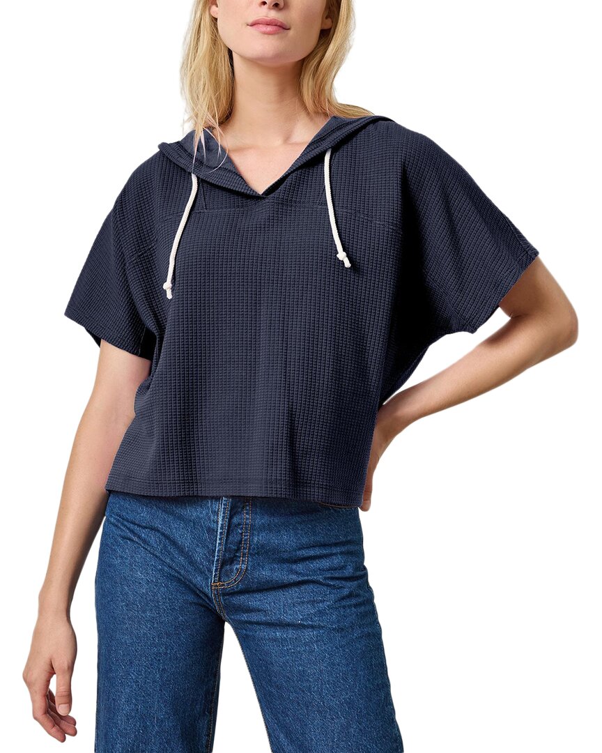 Lilla P Waffle Oversized Hoodie Top In Navy