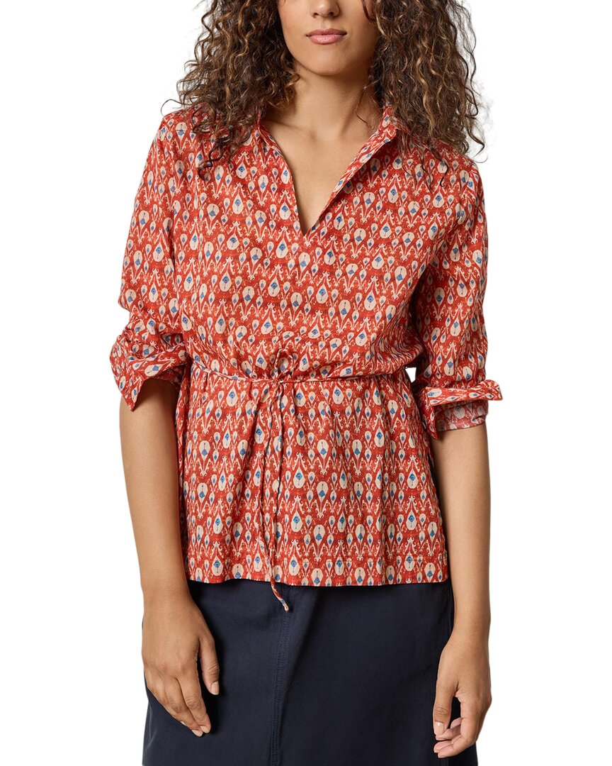Lilla P Collared Split Neck Top In Red