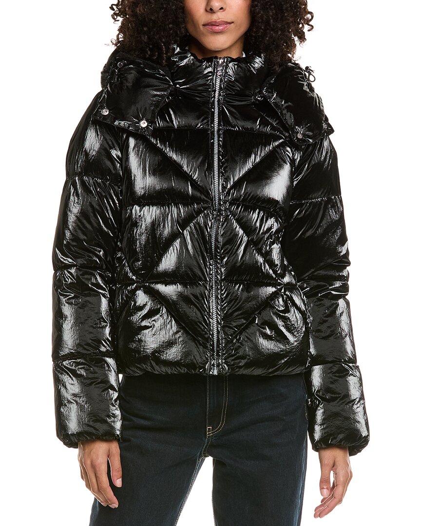 Sam Edelman Mixed Quilted Cropped Puffer Jacket In Black