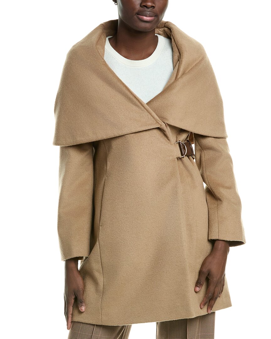 Via Spiga Wool-blend Hooded Coat In Tan
