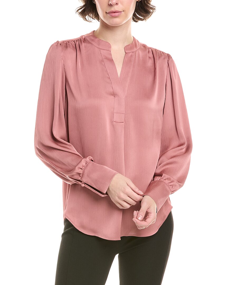 Anne Klein Textured Crepe Long Sleeve Top In Pink