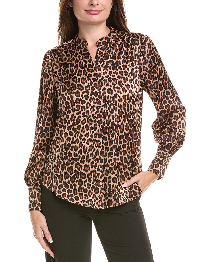 Anne Klein Leopard Print Satin Button-up Shirt In Animal Print