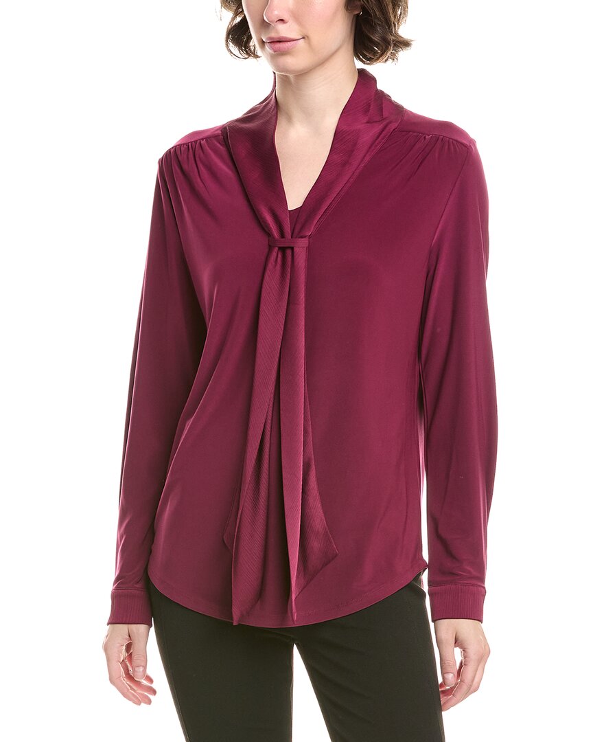 Anne Klein Womens Tie Neck Long Sleeve Blouse P Xxs Xxl In Burgundy