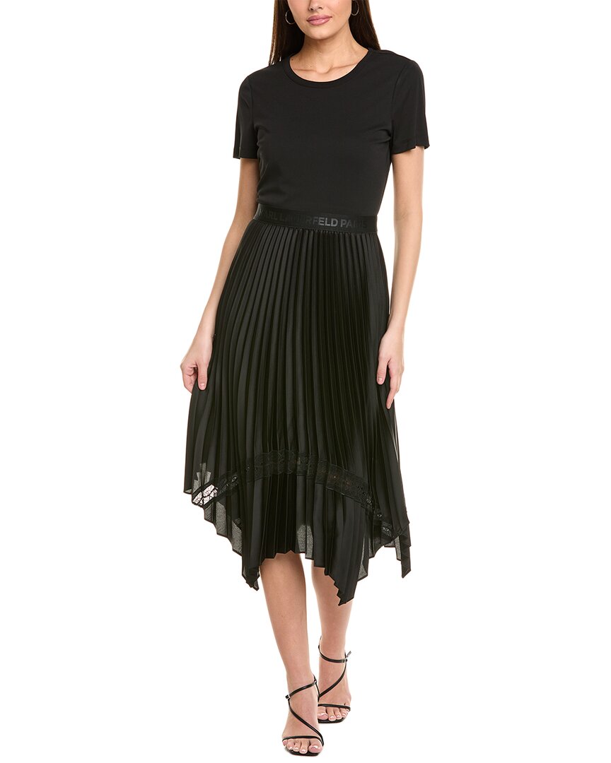 Karl Lagerfeld Mix Media Pleated Midi Dress