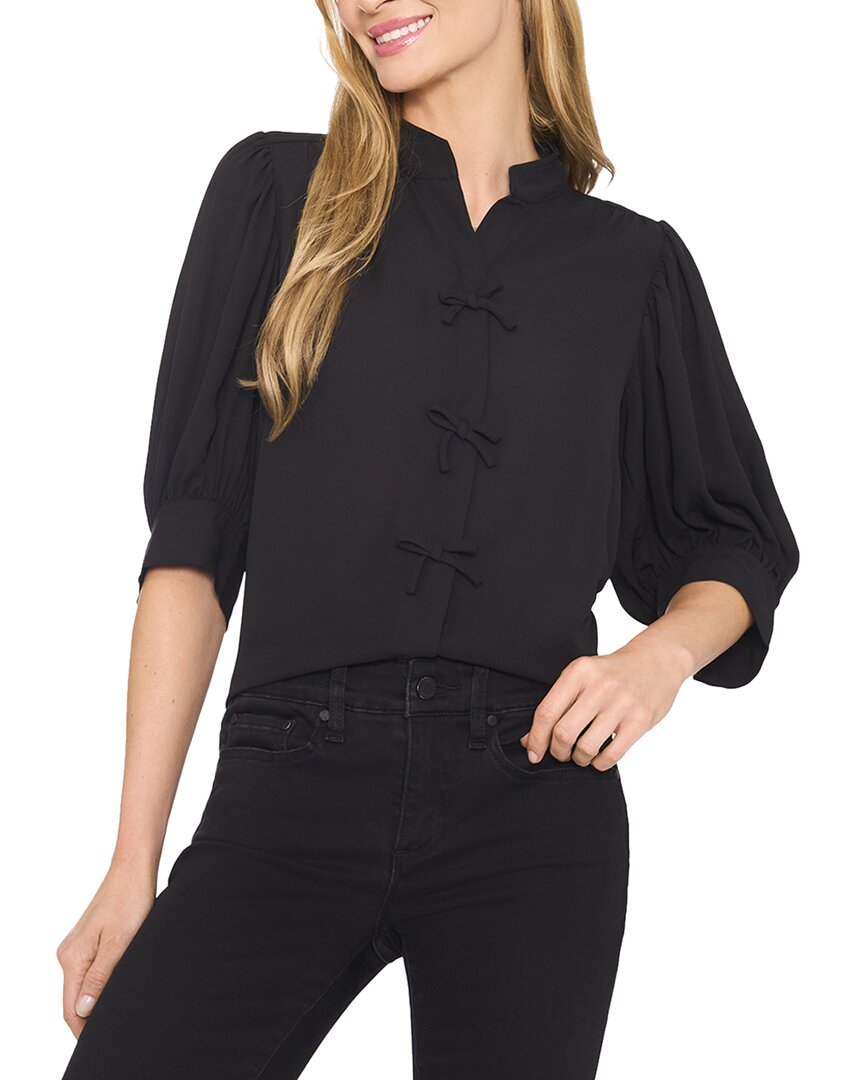 Cece Puff Sleeve Bow Placket Blouse In Black