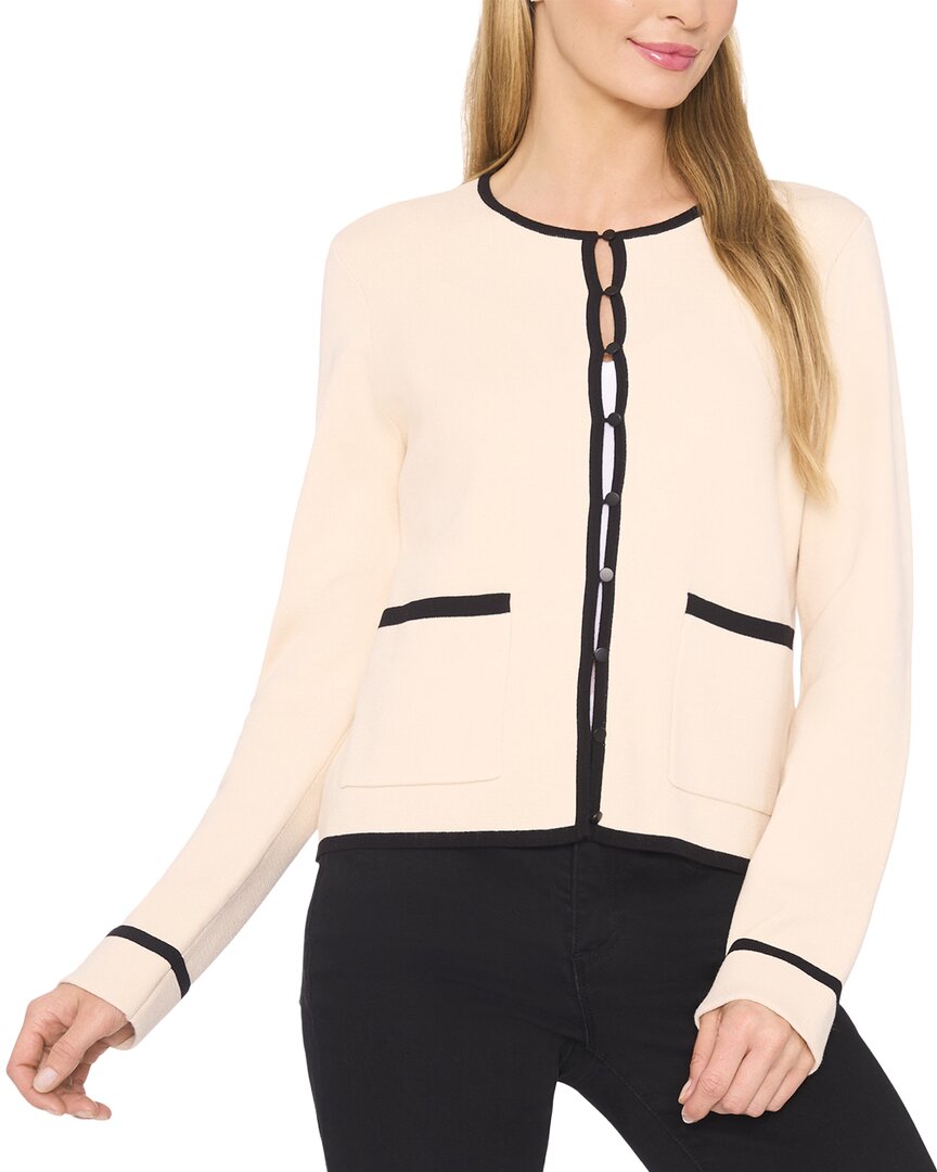 Cece Patch Pocket Tipping Cardigan In Neutral