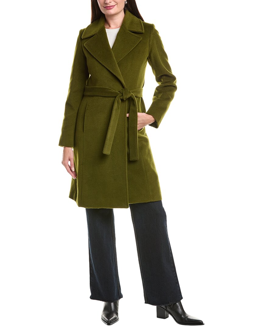 Fleurette Wool-blend Wrap Coat In Green