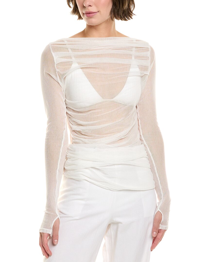 Enza Costa Mesh Draped Boatneck Top