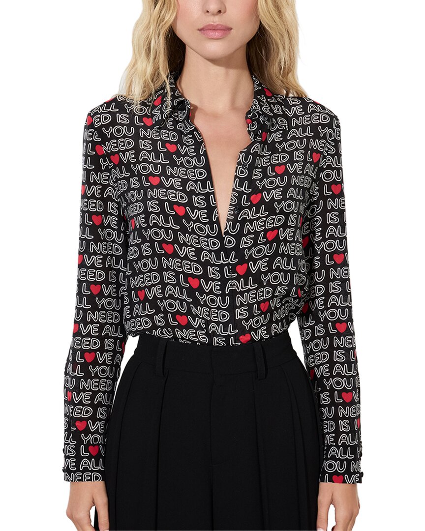 Alice And Olivia X The Beatles All You Need Is Love Willa Silk Placket Top