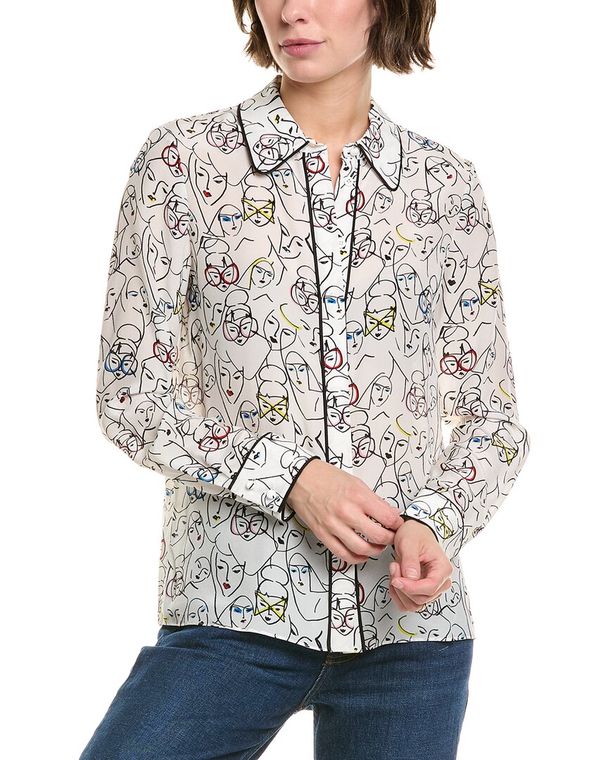 Alice And Olivia Willa Staceface Placket Silk Top