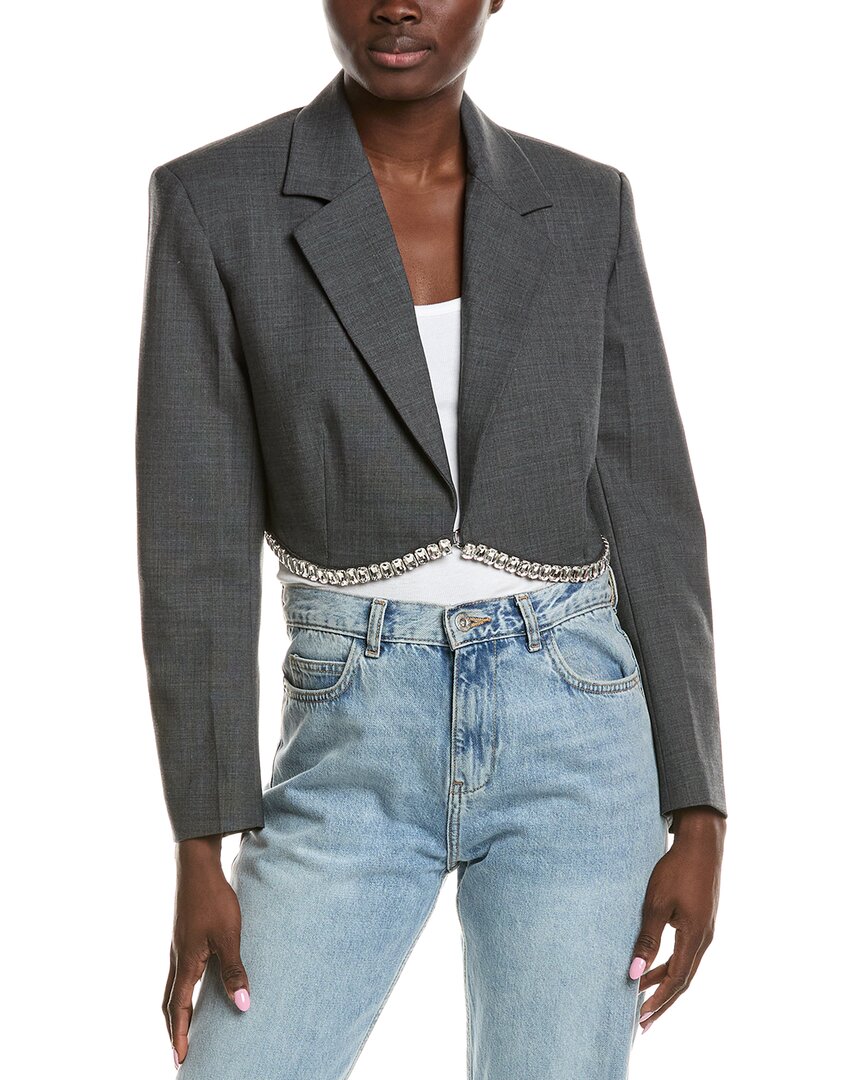 Sandro Embellished Hem Wool-blend Blazer In Gray