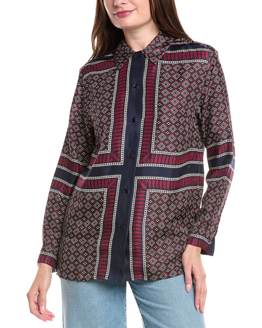 Sandro Woman Shirt Brown Size 3 Silk In Multi