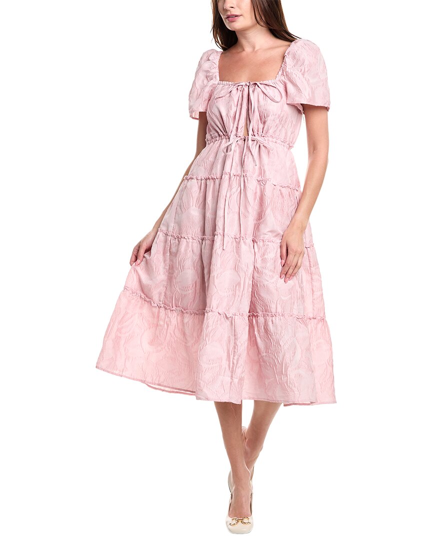 Ganni Pink Layer Midi Dress In Pink