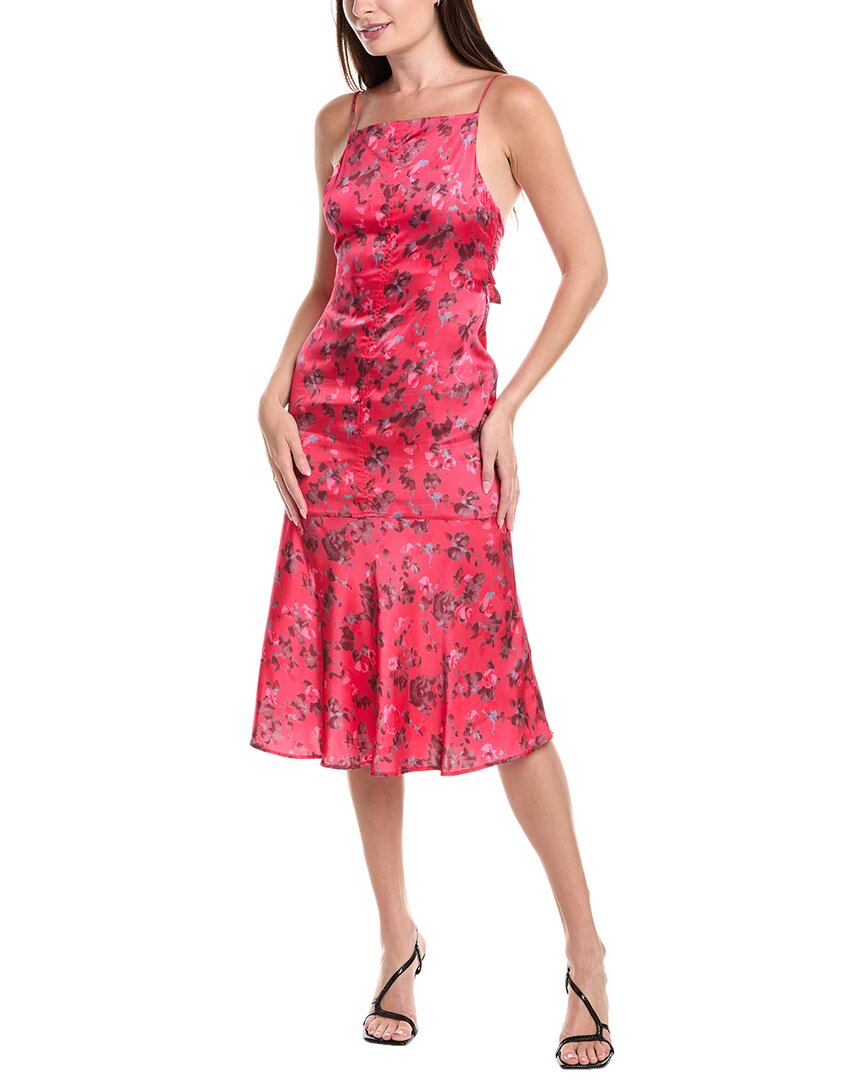 Ganni Floral-print Satin Slip Dress In Red