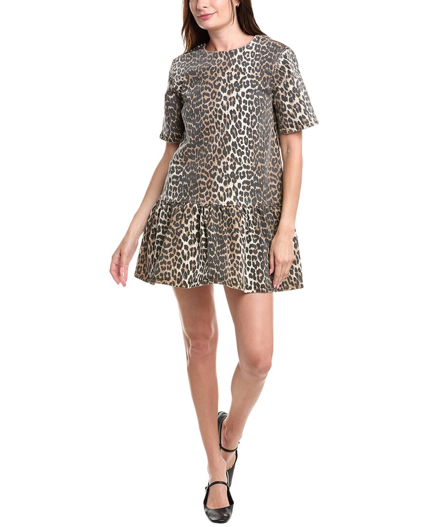 Ganni Denim Mini Dress In Brown