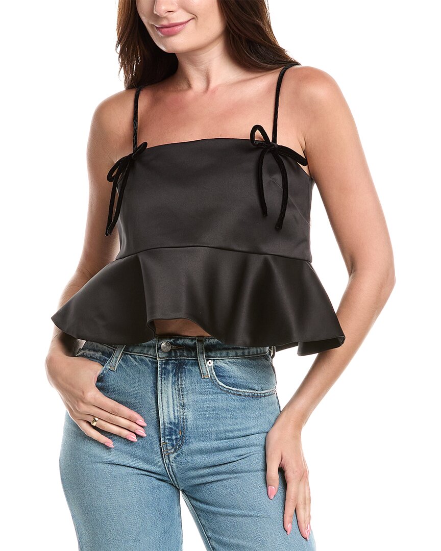 Ganni Satin Peplum Top In Black