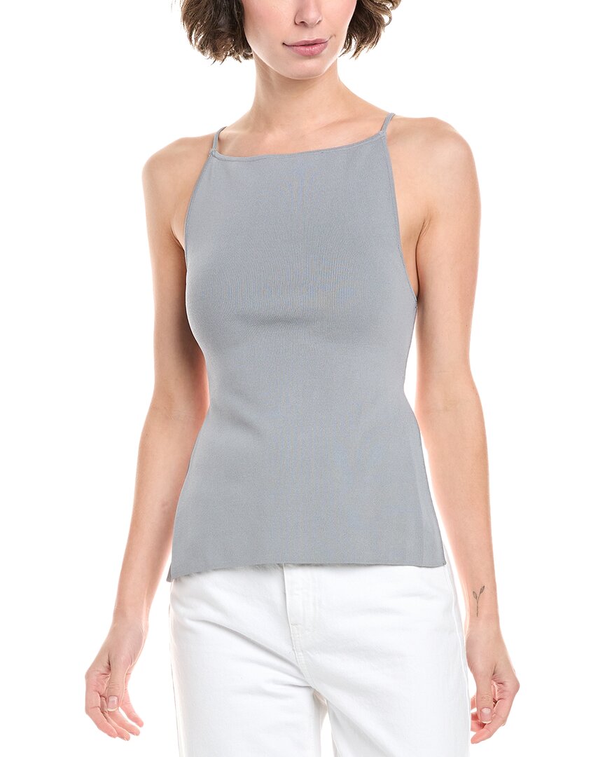 Weworewhat High Straight Neck Top In Dusty Blue In Gray