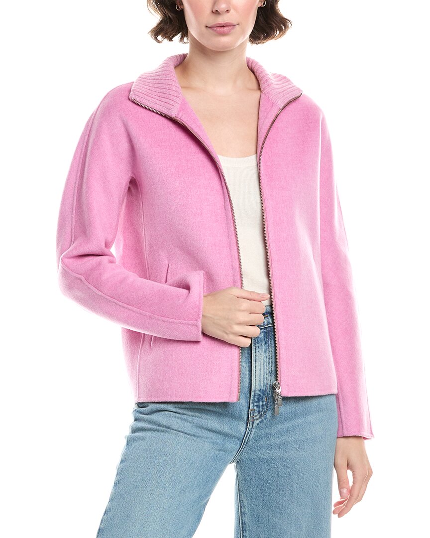 Forte Cashmere Knit Detail Short Zip Mock Wool & Cashmere-blend Jacket In Pink