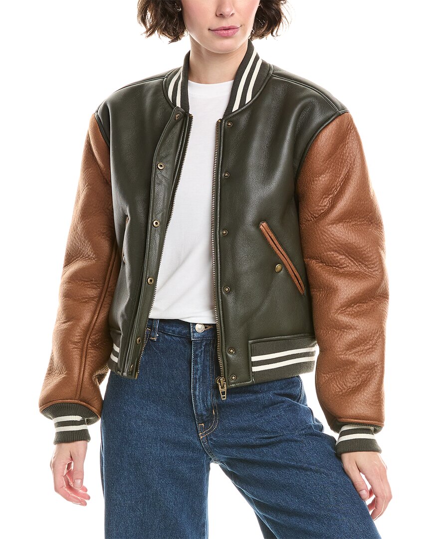Blanknyc Faux Shearling Lined Faux Leather Bomber Jacket In Green