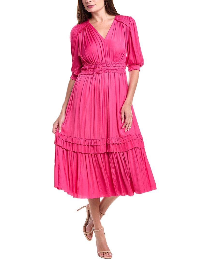 T Tahari Women's V-neck Smocked-waist Tiered Dress In Pink