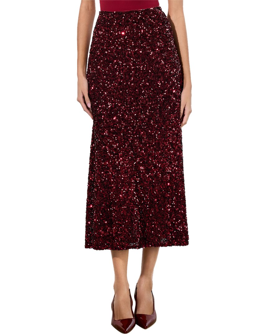Alice And Olivia Sequin-embellished Flared Skirt In Red