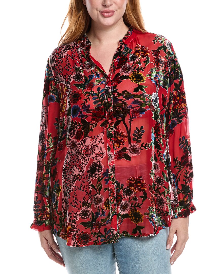 Johnny Was Yoella Burnout Silk-blend Tunic In Red