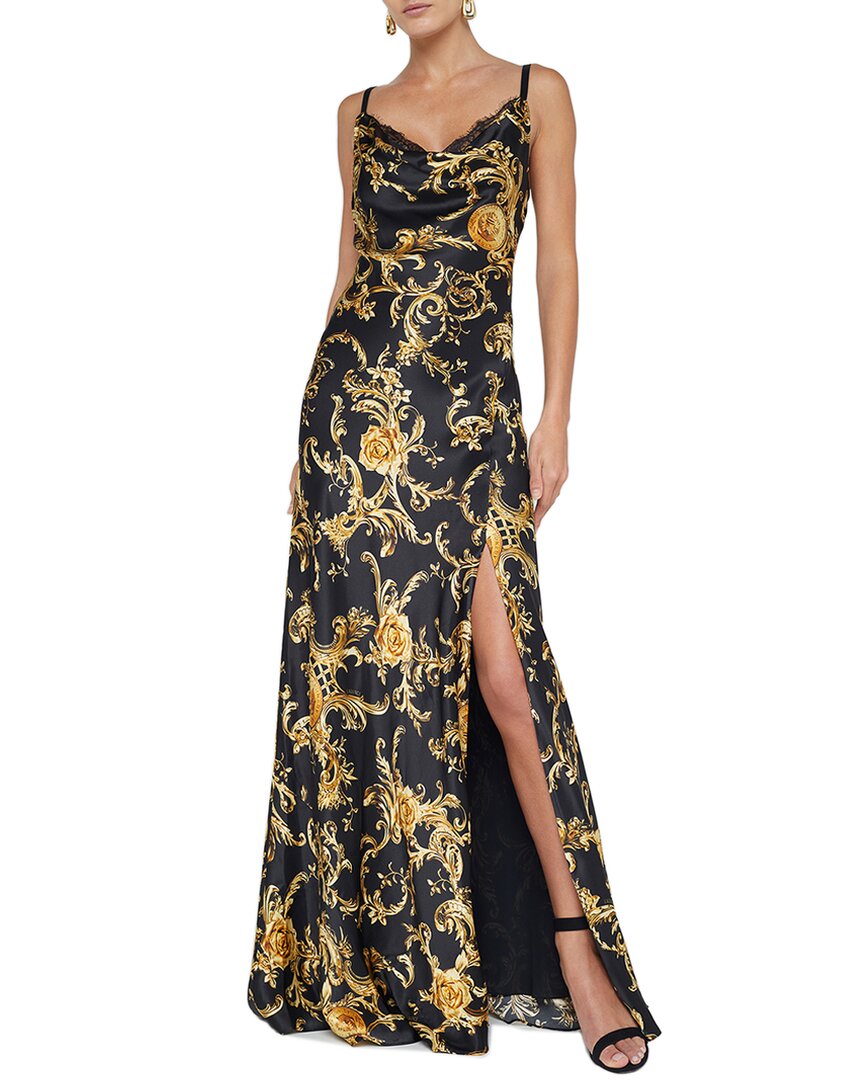 L'agence Venice Cowl Lace Neck Silk Gown In Black