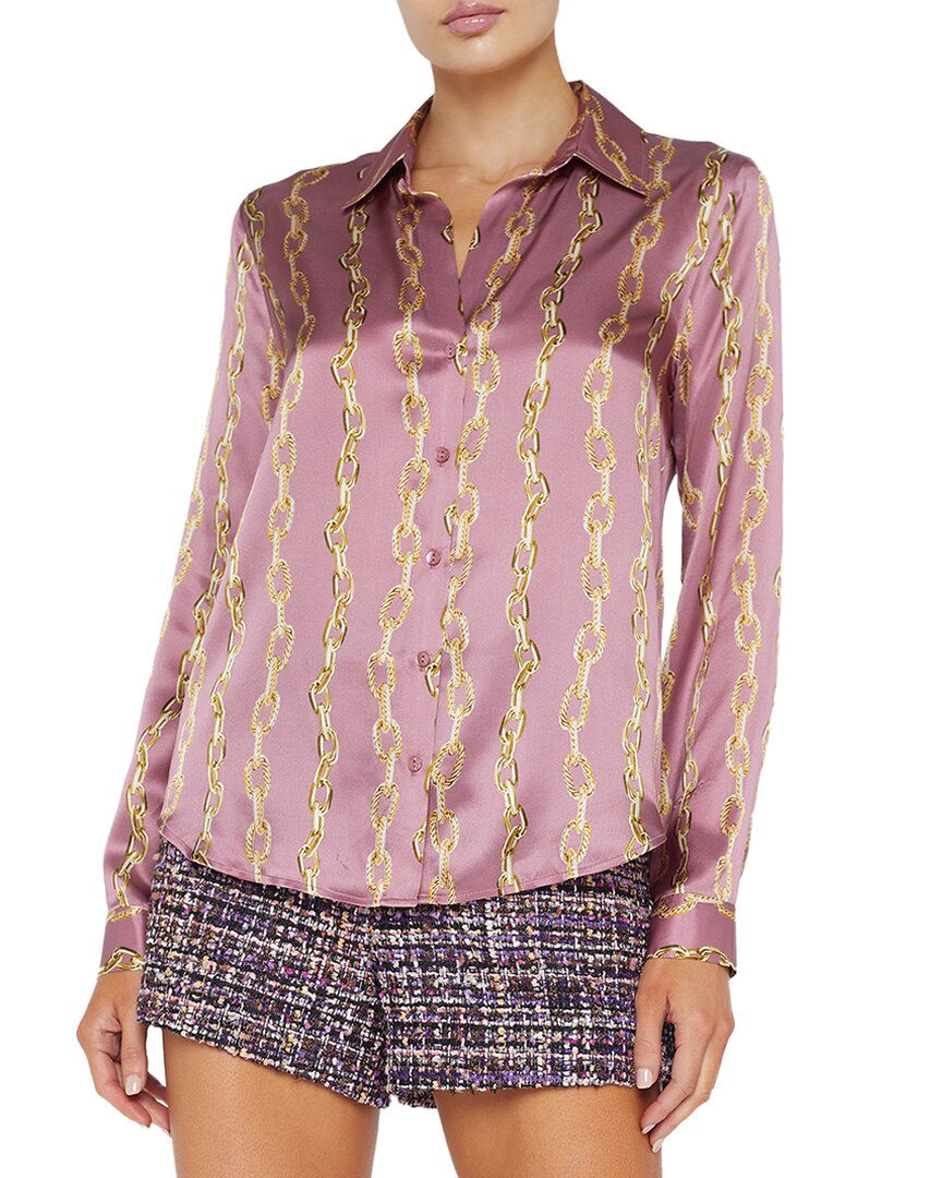 L Agence Tyler Silk Blouse In Mauve Rose Metallic Chain In Pink