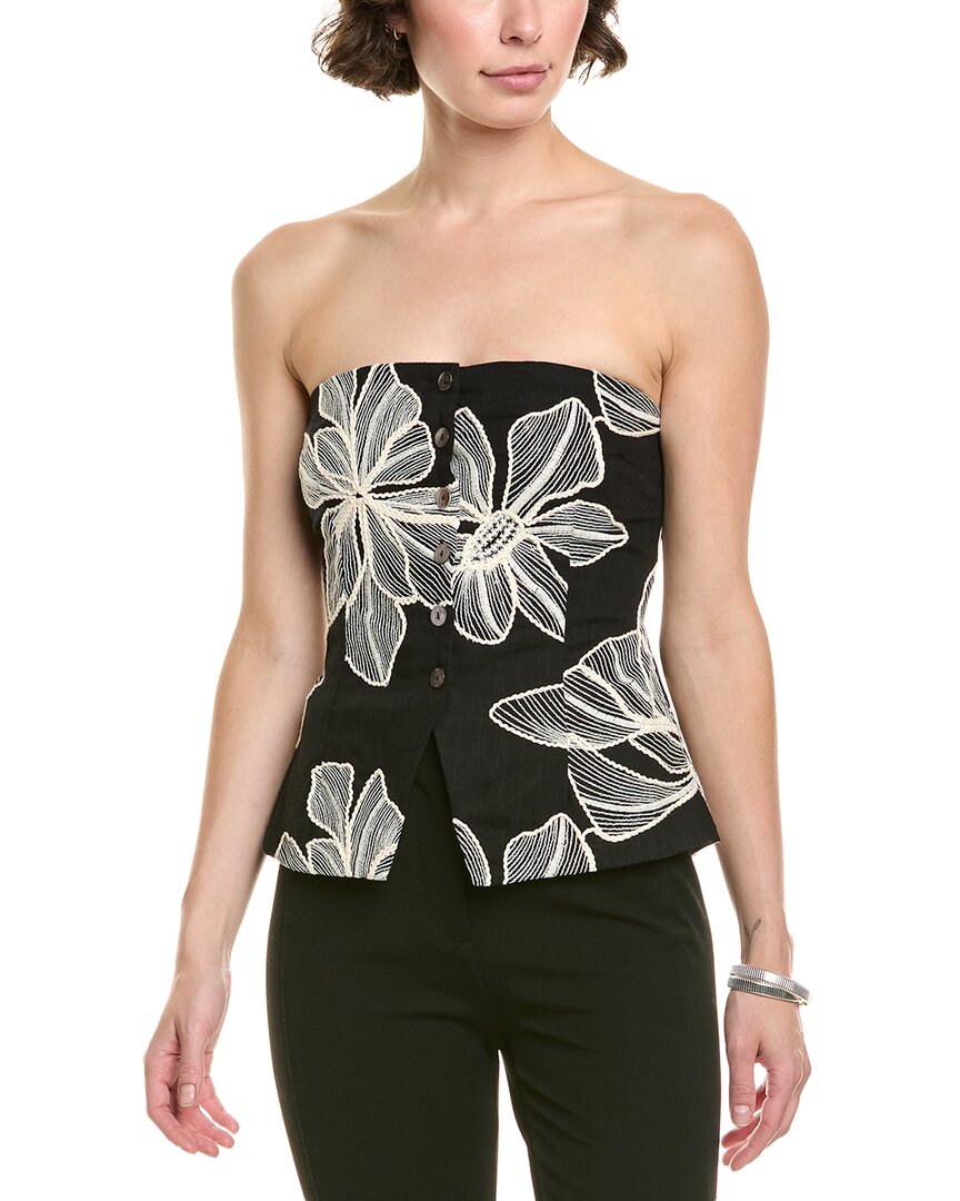Allison Marissa Linen-blend Top In Black
