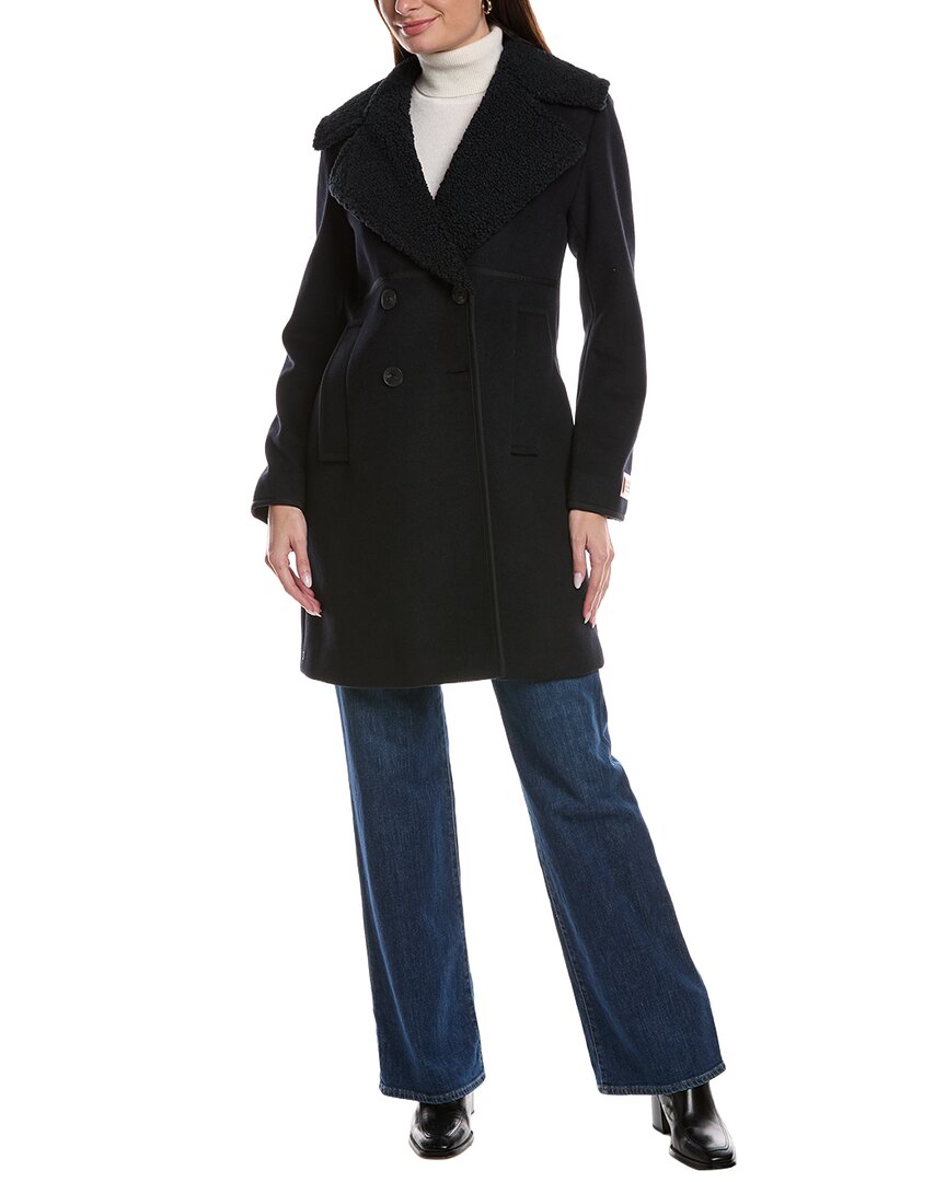 Scotch & Soda Runa Double-breasted Mid-length Coat In Black