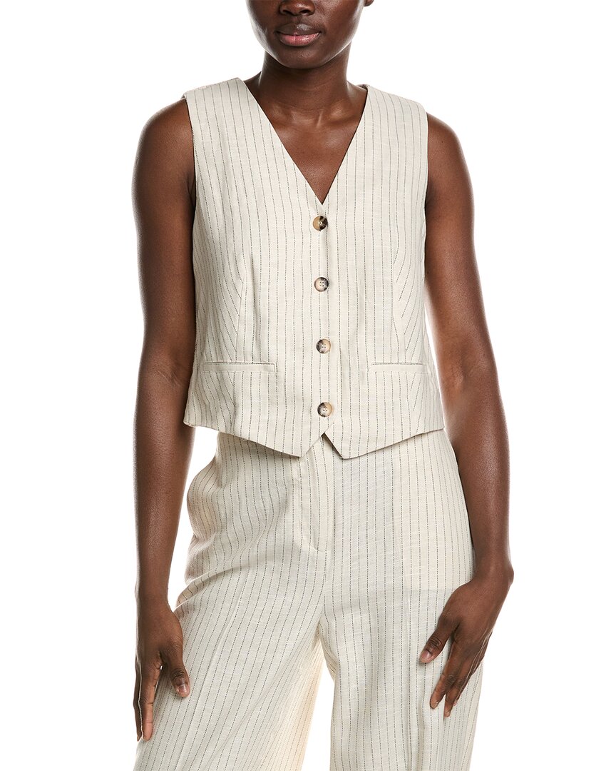 Vince Camuto Button-down Linen-blend Vest In White