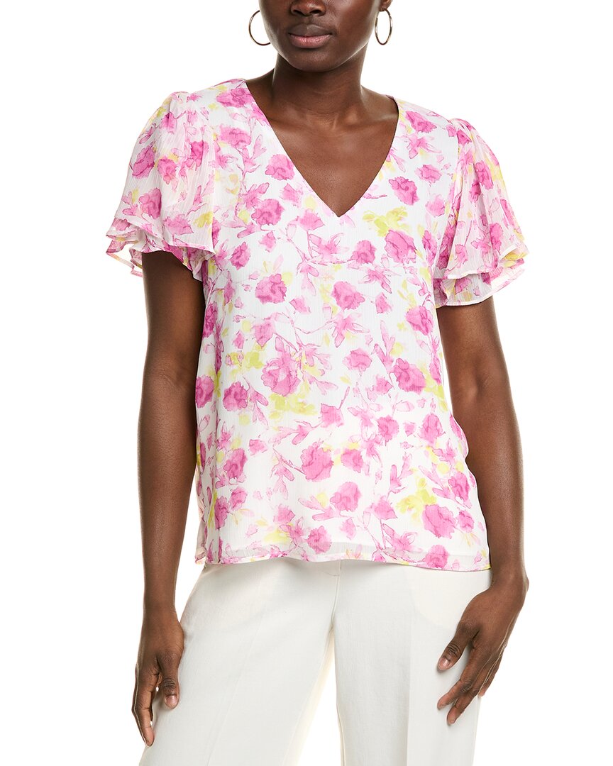 Vince Camuto Floral Tulip Sleeve Top In Pink