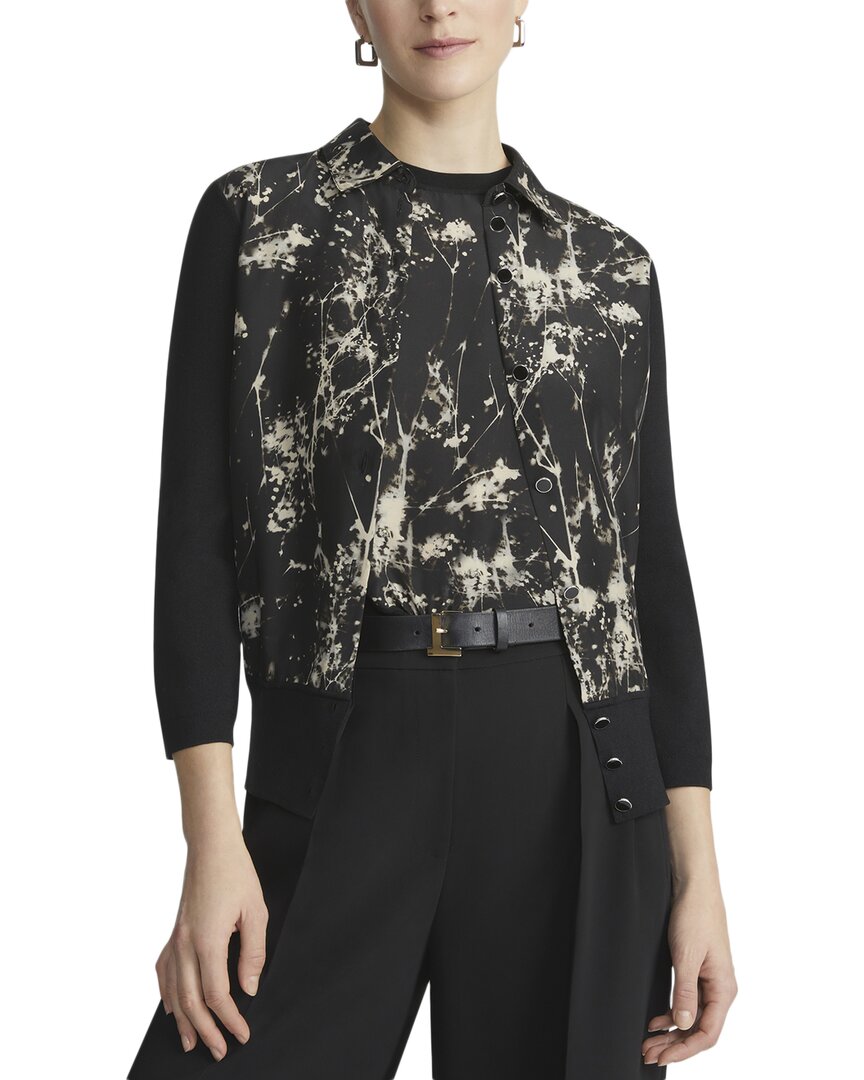 Lafayette 148 New York Collared Button Front Silk-blend Cardigan In Black