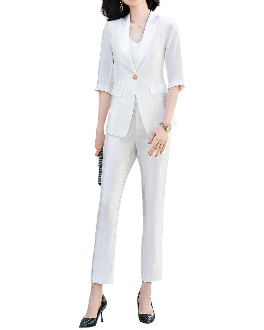 Bossy Chic 2pc Blazer & Pant Set In White