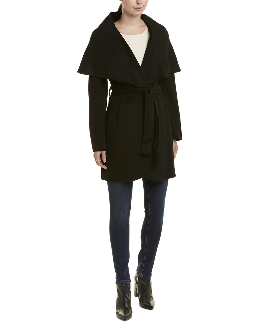 Tahari Maria Belted Wool-blend Coat In Black