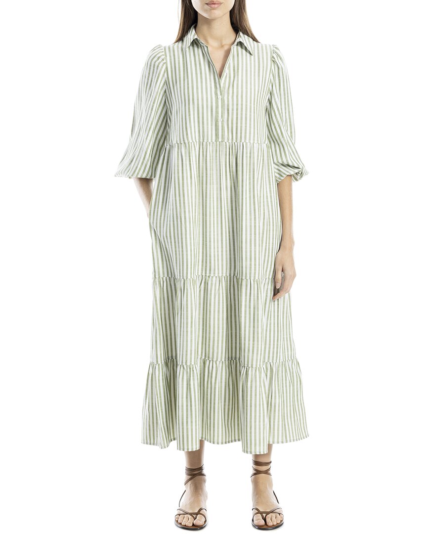Max Studio 3/4 Sleeve Collar Button Front Tier Midi Dress In Green