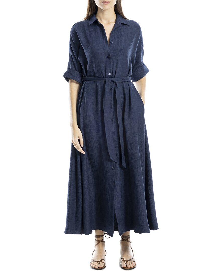 Max Studio Large Roll Sleeve Belted Dress In Blue